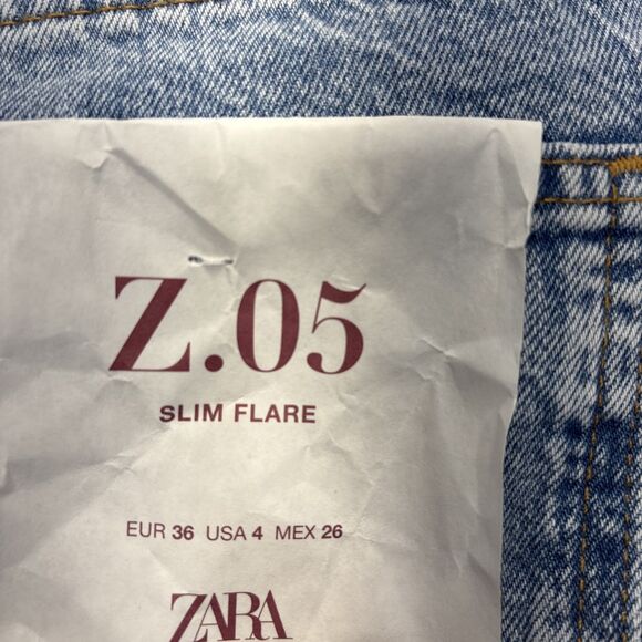 Zara Women's Z1975 Slim Flare Mid  Rise Split Hem Ripped Jeans Sz 4 New retro - Picture 9 of 14